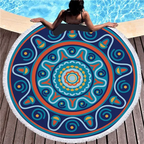 100% Polyester Custom Print Mandala Round Beach Towel
