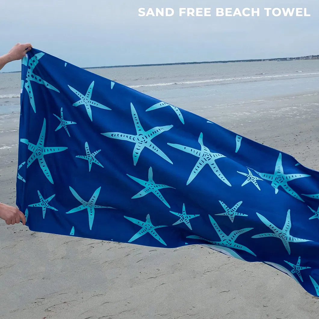 35" X 78" Starfish / Stripe Lightweight Reversible Quick Dry Microfiber Bath Pool Beach Towel for Travel, Beach, Pool, and Boating