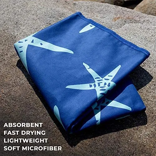 35" X 78" Starfish / Stripe Lightweight Reversible Quick Dry Microfiber Bath Pool Beach Towel for Travel, Beach, Pool, and Boating