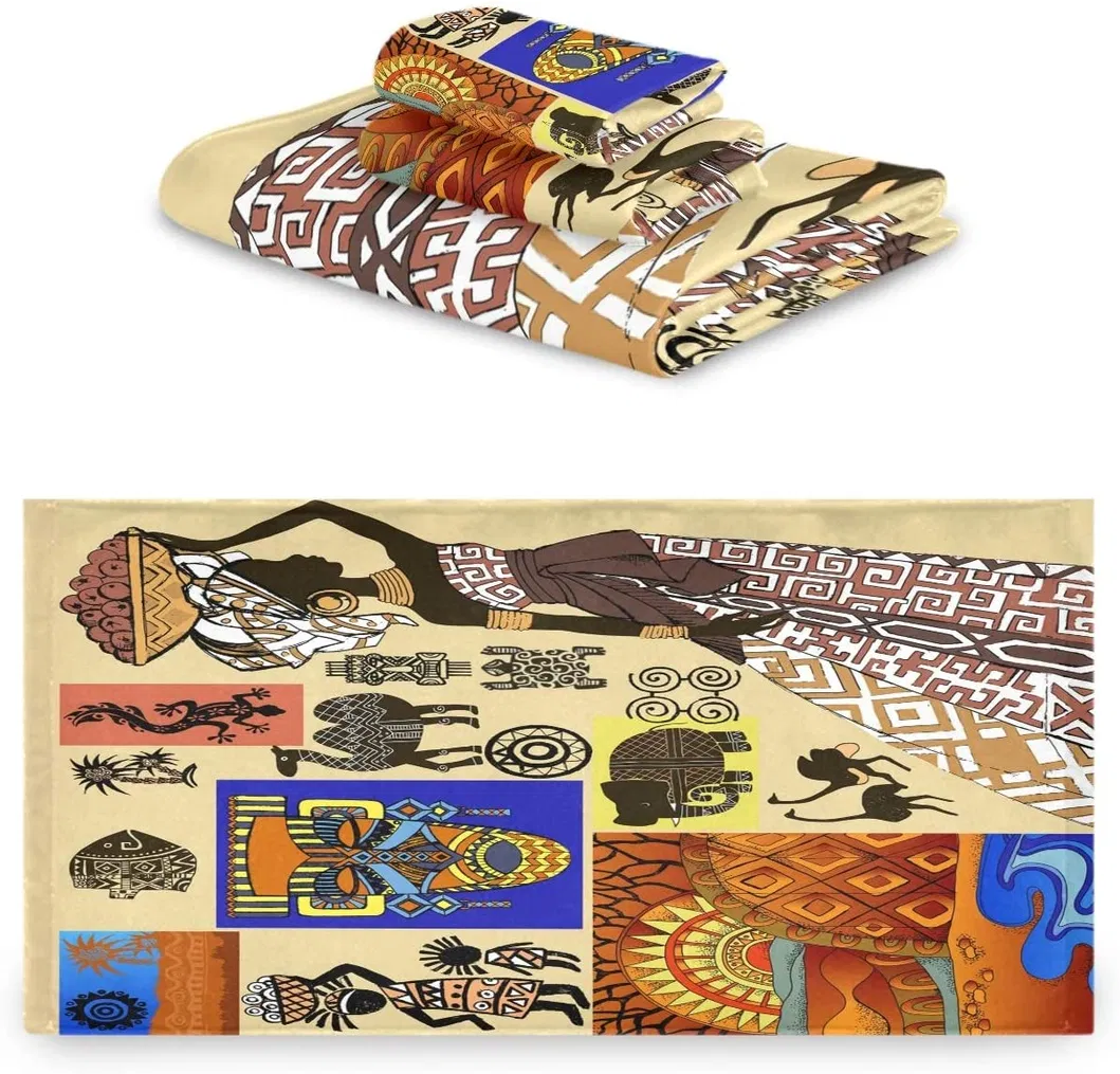 African Totems Style Vintage Pattern Bath Towel Hand Towel Washcloth, Multipurpose for Bathroom, Hotel, Gym, SPA and Kitchen
