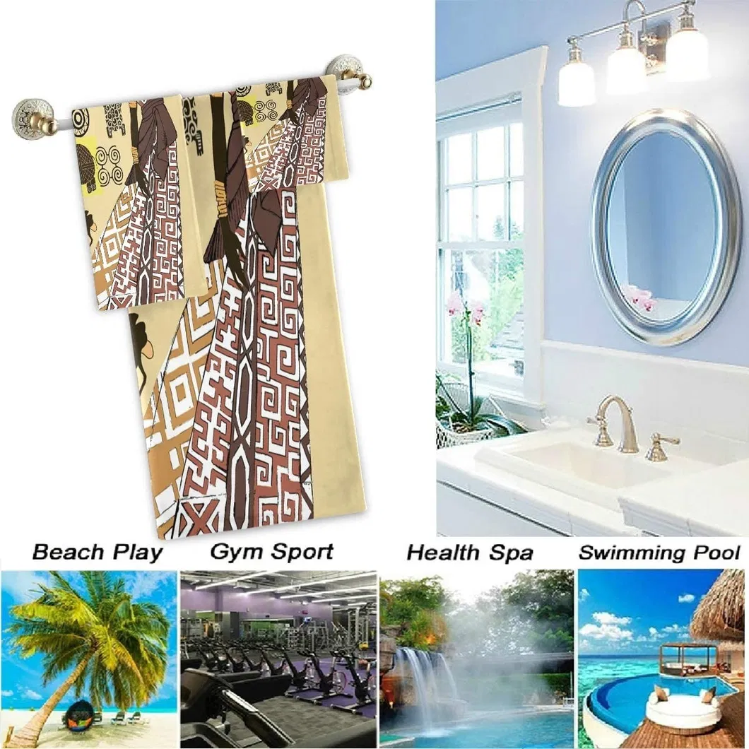 African Totems Style Vintage Pattern Bath Towel Hand Towel Washcloth, Multipurpose for Bathroom, Hotel, Gym, SPA and Kitchen