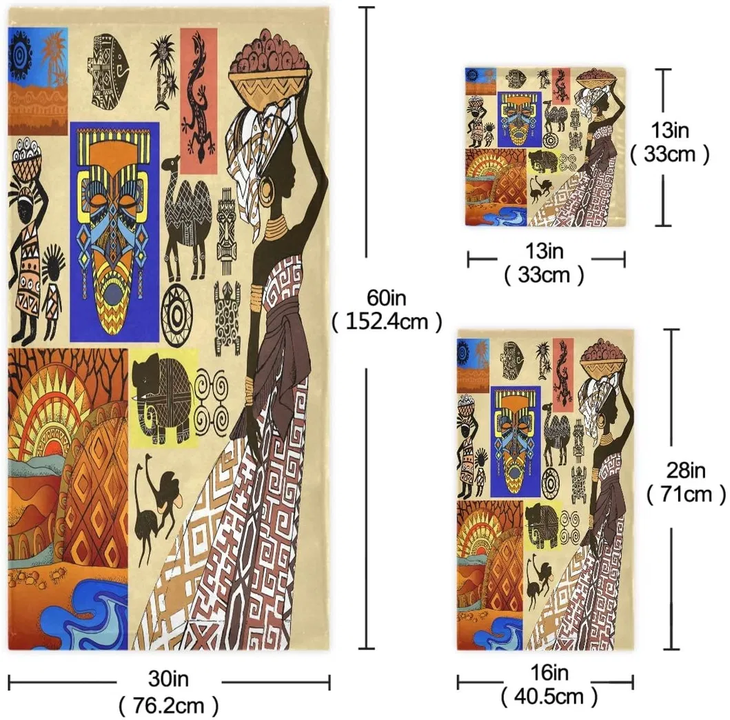 African Totems Style Vintage Pattern Bath Towel Hand Towel Washcloth, Multipurpose for Bathroom, Hotel, Gym, SPA and Kitchen