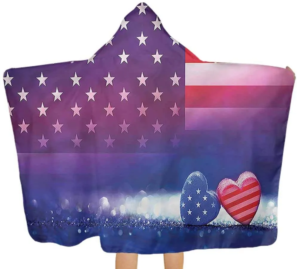American Flag Microfiber Beach Towel Hearts Country Love Super Absorbent Bath Towel