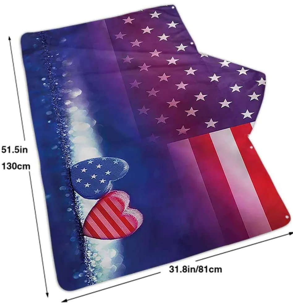 American Flag Microfiber Beach Towel Hearts Country Love Super Absorbent Bath Towel