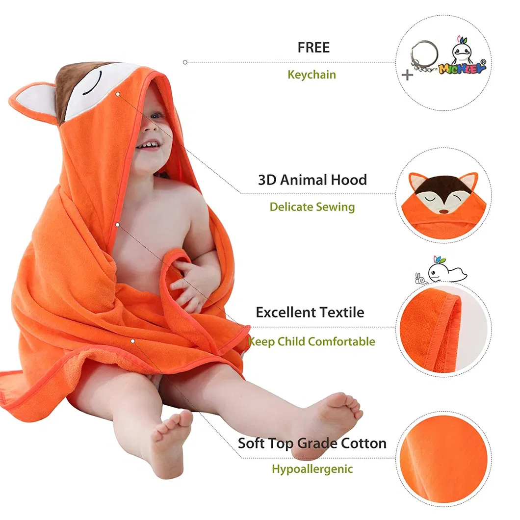 Animal Hooded Baby Towel Washcloth, Toddler Premium Cotton Absorbent Bathrobe for Girls Boys 0-6t (Fox)