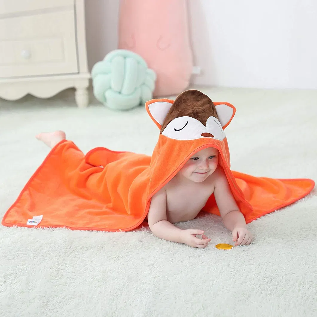 Animal Hooded Baby Towel Washcloth, Toddler Premium Cotton Absorbent Bathrobe for Girls Boys 0-6t (Fox)
