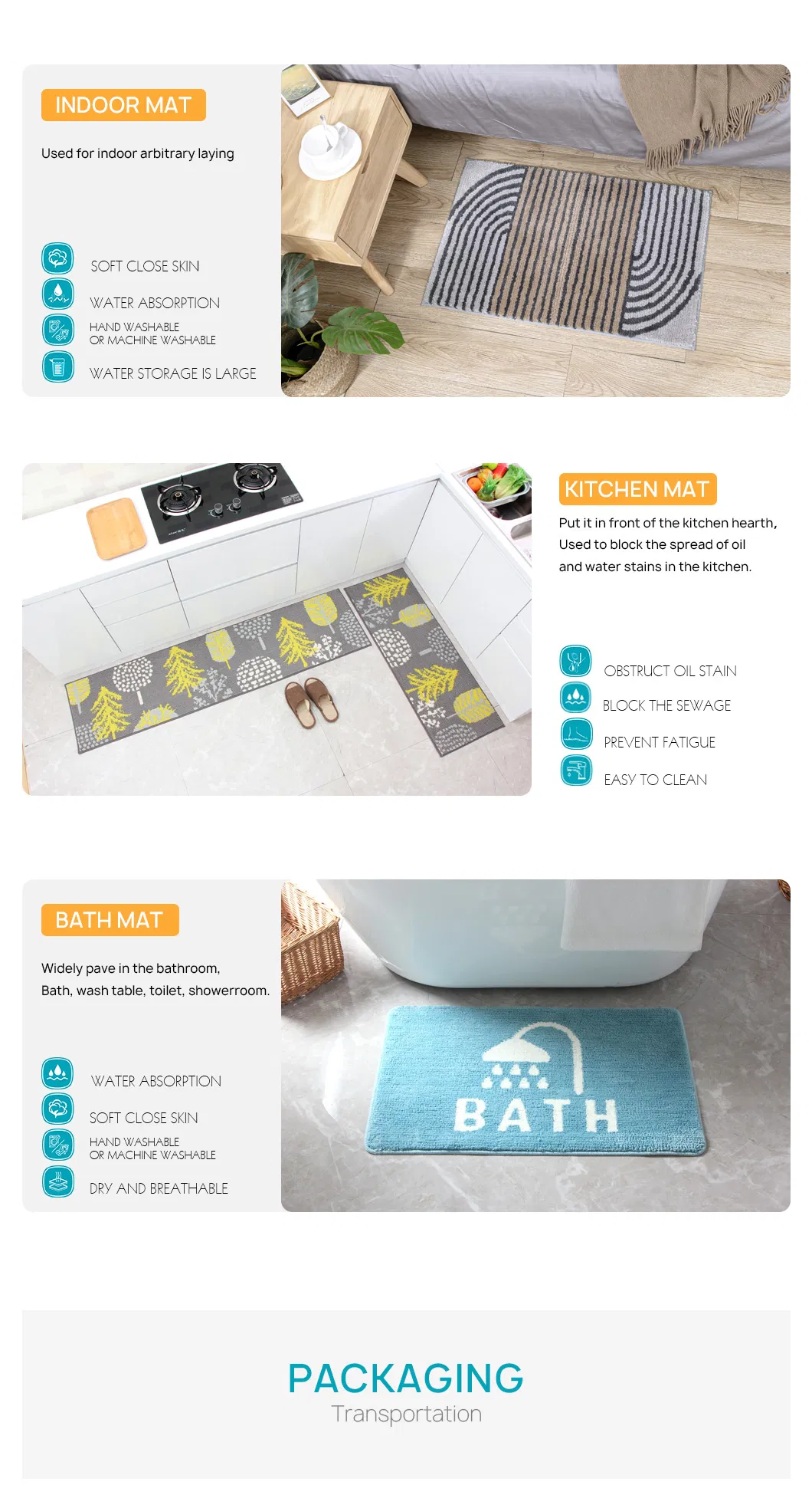 Bathroom Non Slip Mat Foot Mat Door Entry Mat Door Mat Entrance Mat Kitchen Mat Toilet Absorbent Mat 50 * 80cm