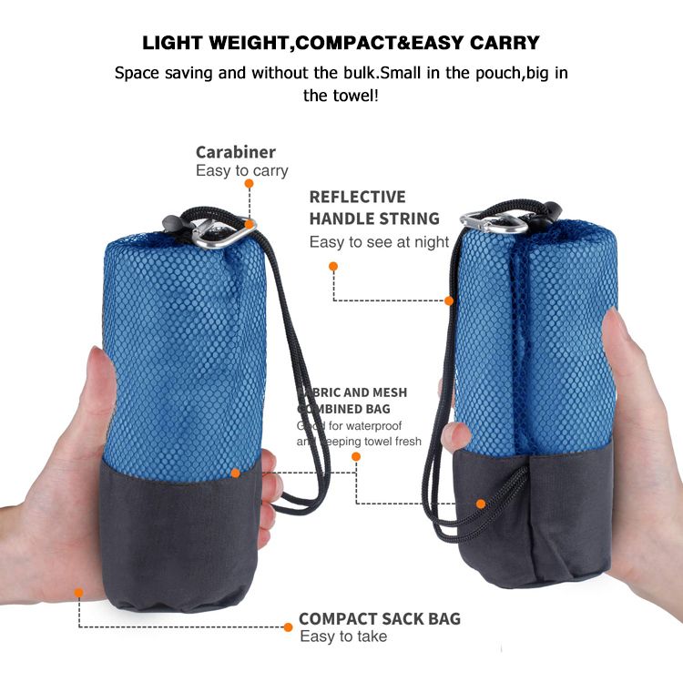 Custom Digital Print Quick-Drying Outdoor Microfibre Suede Travel Sports Gym Towel with Mesh Bag