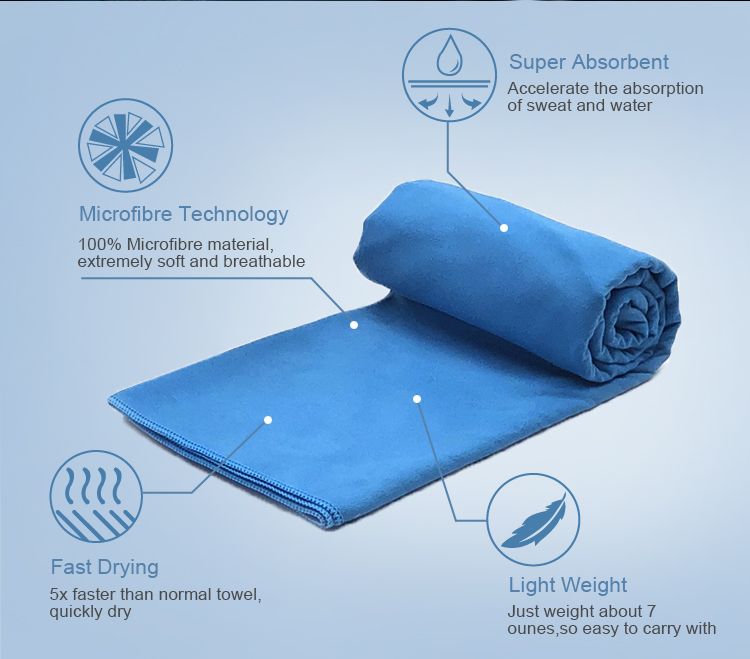 Custom Digital Print Quick-Drying Outdoor Microfibre Suede Travel Sports Gym Towel with Mesh Bag