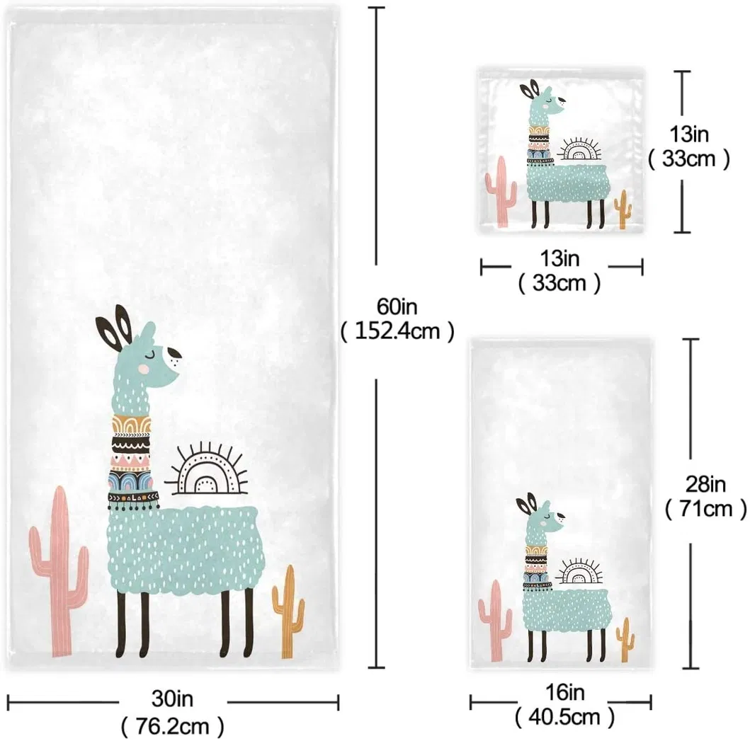 Cute Cartoon Llama Cactus Tribal Style Soft Decorative Bath Hand Towels Washcloth Multipurpose for Bathroom, Hotel, Gym, SPA and Beach