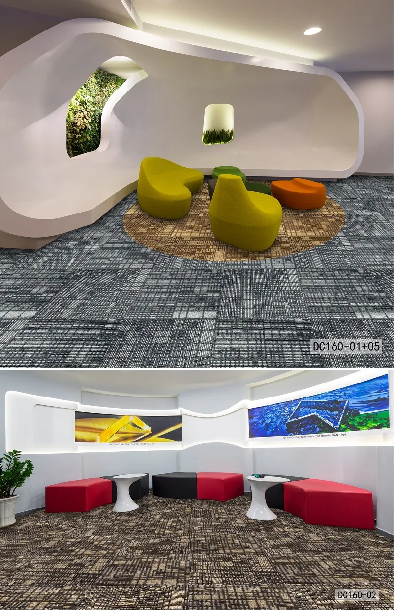 DC160 Movable Modular Soundproof Commercial Carpet Office Carpet Home Hotel Carpet Tiles PP Surface Thick Non-Woven Backing Hospital Carpet