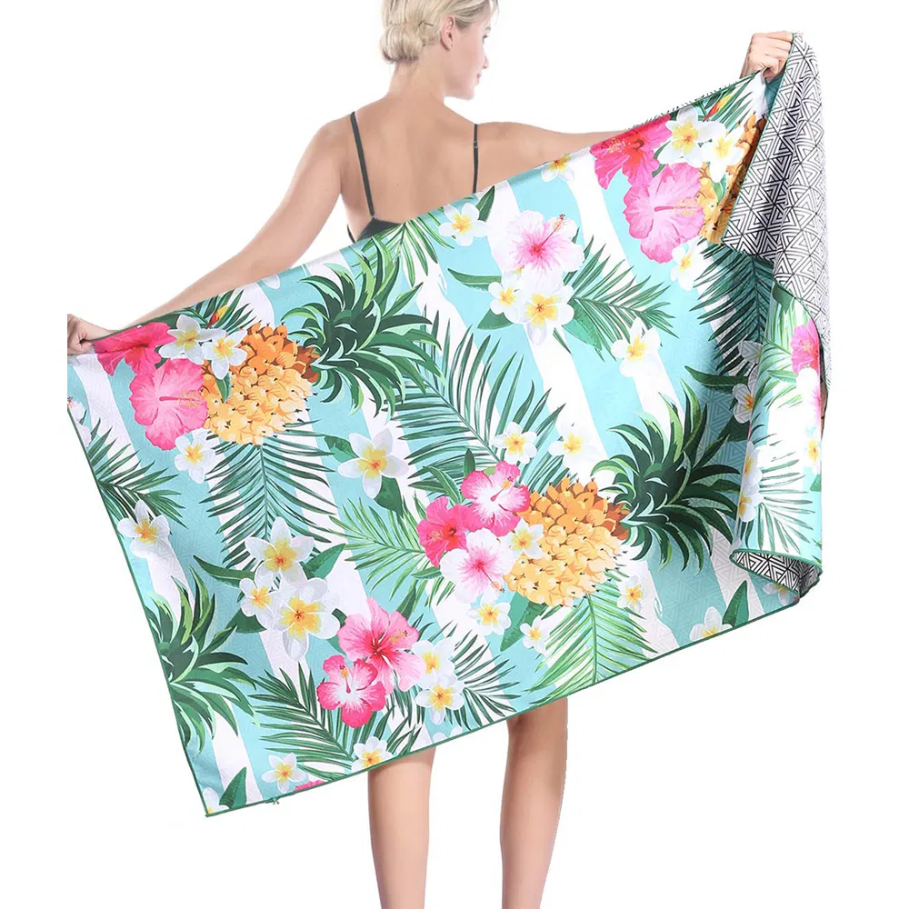 Factory Directly Customized Microfibre Kids Striped Beach Towel with Bag