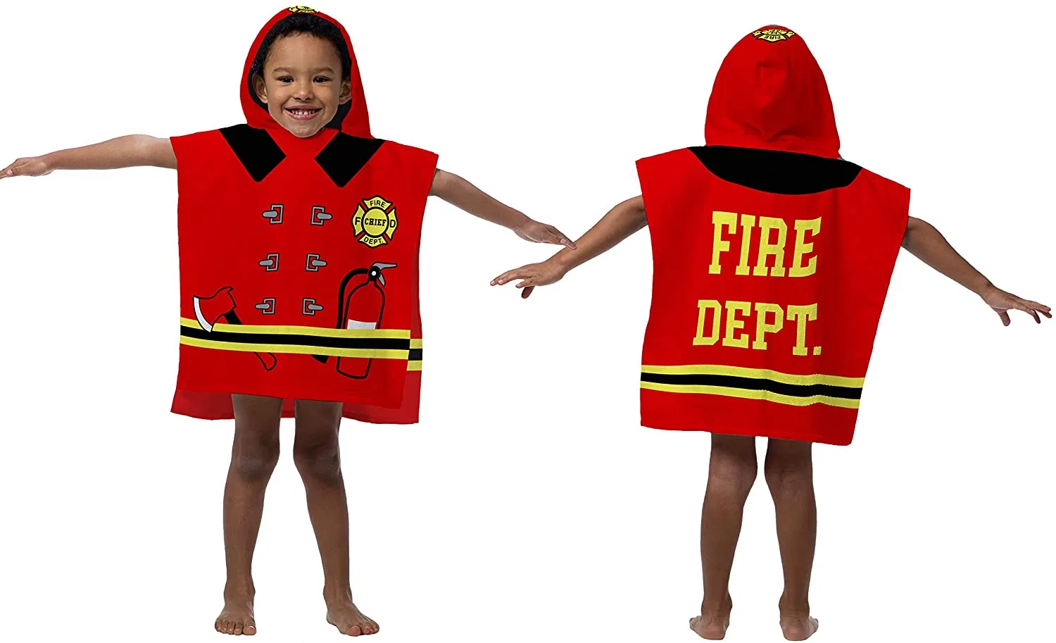 Fire Fighter Kids Bath/Pool/Beach Hooded Poncho Towel - Super Soft & Absorbent Cotton Towel, Measures 22 Inch X 22 Inch