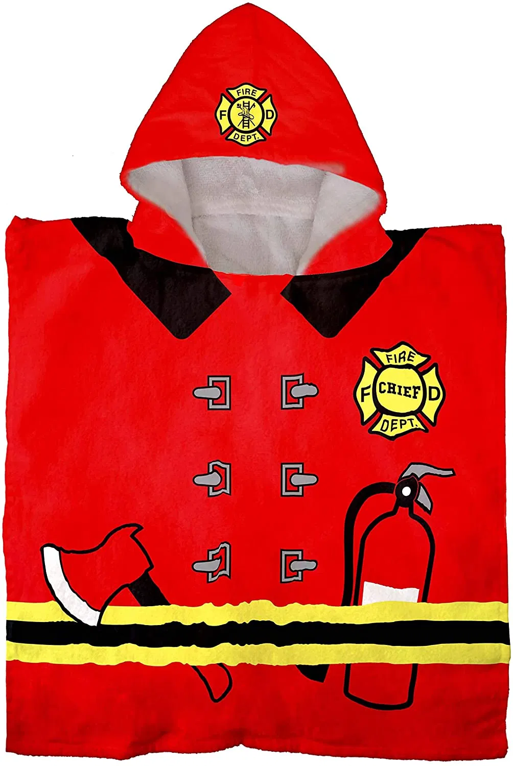 Fire Fighter Kids Bath/Pool/Beach Hooded Poncho Towel - Super Soft & Absorbent Cotton Towel, Measures 22 Inch X 22 Inch