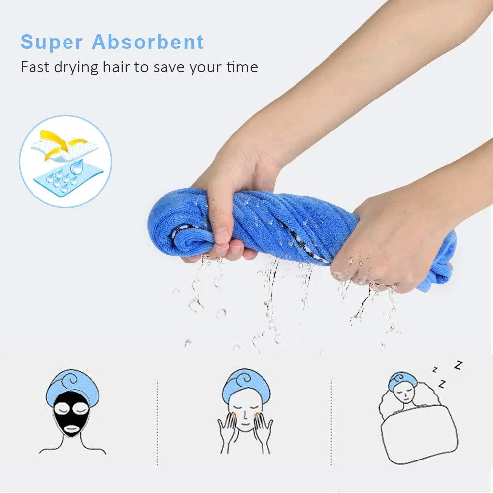 Hair Towel Wrap Turban Microfiber Hair Drying Towels, 2 Pack Super Absorbent Magic Hair Dry Hat Cap Twist Head Towel with Button for Women Girls Long