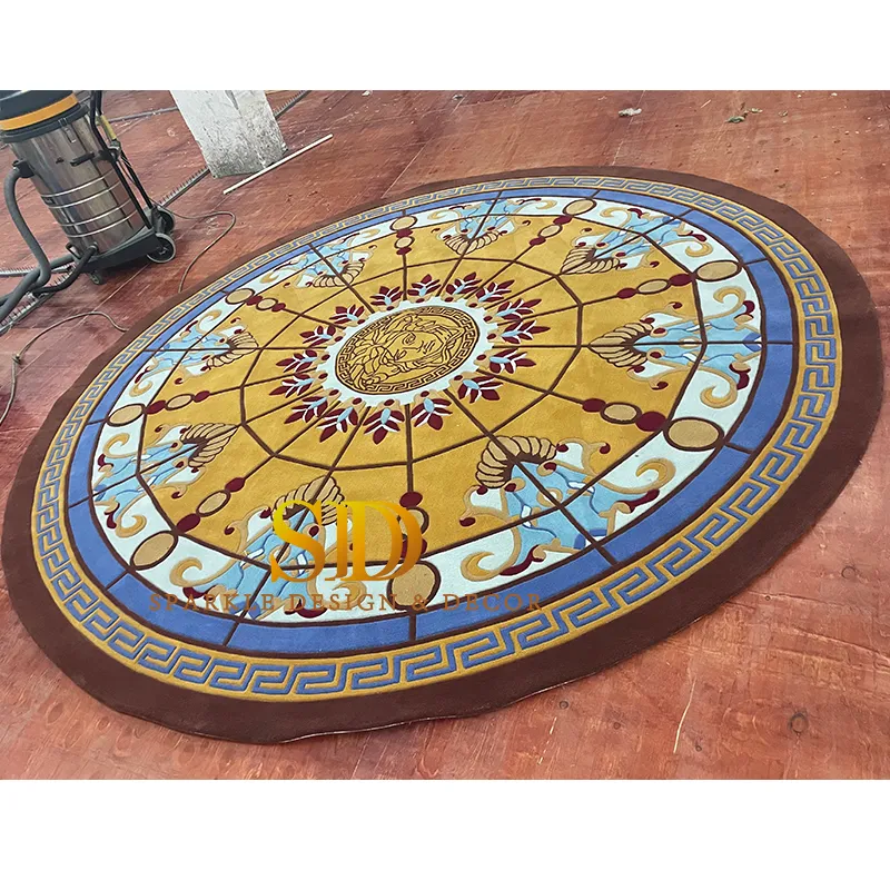 Hand Tufted Wool Versace Round Carpet with Medusa Head for Living Room Decoration