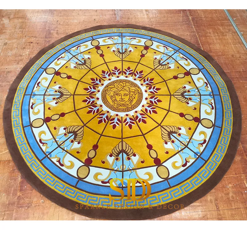 Hand Tufted Wool Versace Round Carpet with Medusa Head for Living Room Decoration