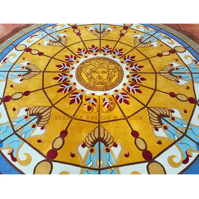 Hand Tufted Wool Versace Round Carpet with Medusa Head for Living Room Decoration