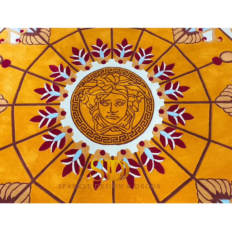 Hand Tufted Wool Versace Round Carpet with Medusa Head for Living Room Decoration