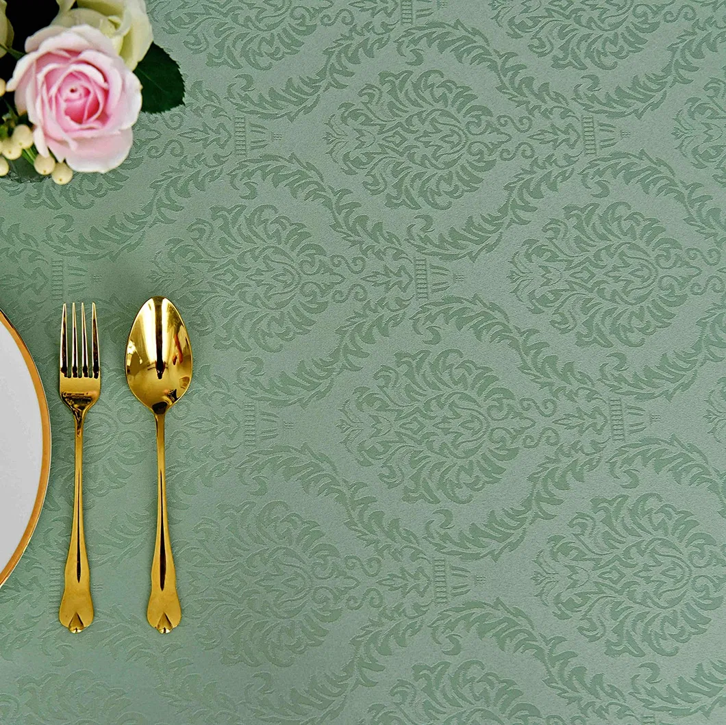 Jacquard Tablecloth Damask Design Water Resistance Antiwrinkle Oil Proof Table Cloth for Buffet Banquet Parties, Green