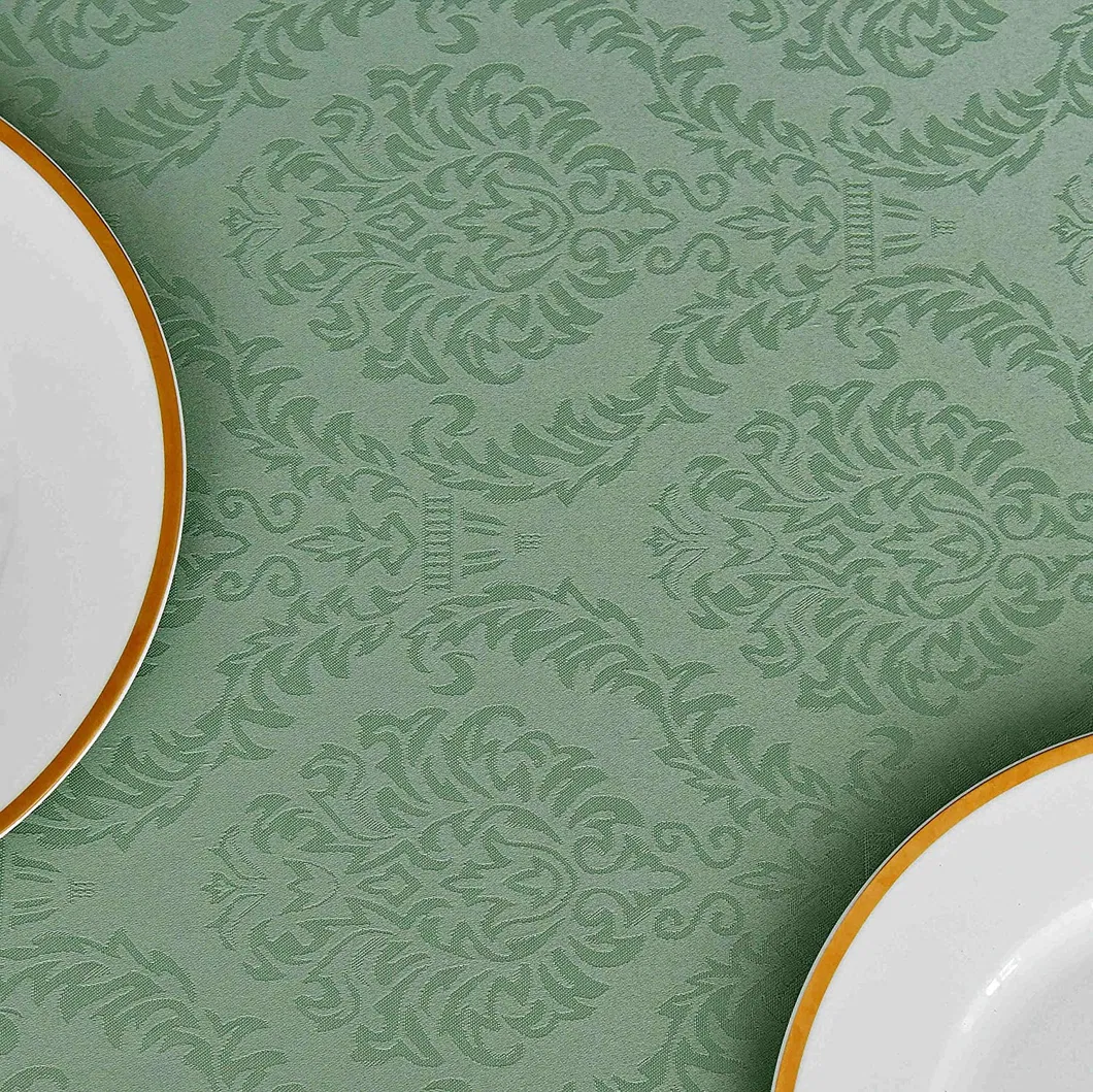 Jacquard Tablecloth Damask Design Water Resistance Antiwrinkle Oil Proof Table Cloth for Buffet Banquet Parties, Green