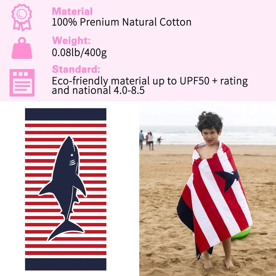 Kids Bath Towel Red and White Stripe Towel for Bath, Pool and Beach 100% Cotton