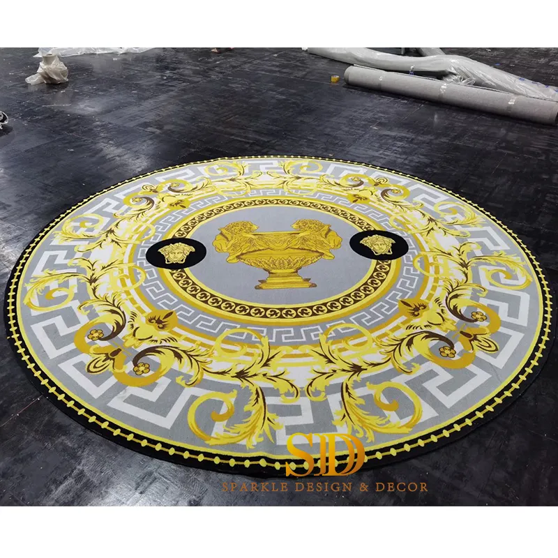 Luxury Colorful Circle Round Versace Carpet Design Printed Carpet Tiles for Living Room Decor