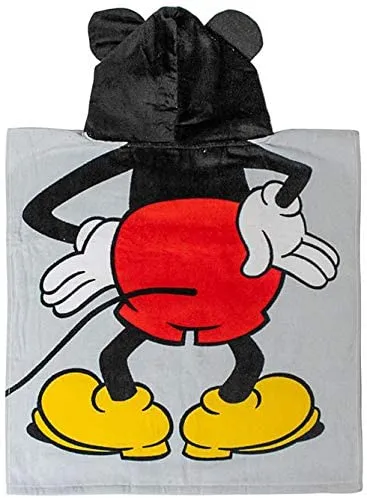 Mickey Mouse Kids Bath/Pool/Beach Hooded Poncho Super Soft & Absorbent Cotton Towel, Measures 22 X 22 Inch