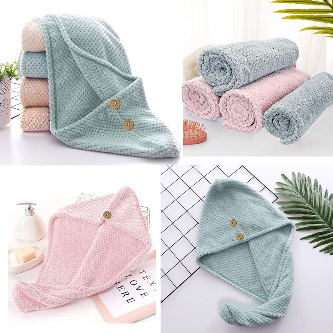 Microfiber Hair Towel Wrap, Rapid Drying Shower Cap, Super Absorbent Dry Hair Hat Turban with Buttons for Women Wet/Long/Curly/Thick Hair, 10 Inch X 26 Inch