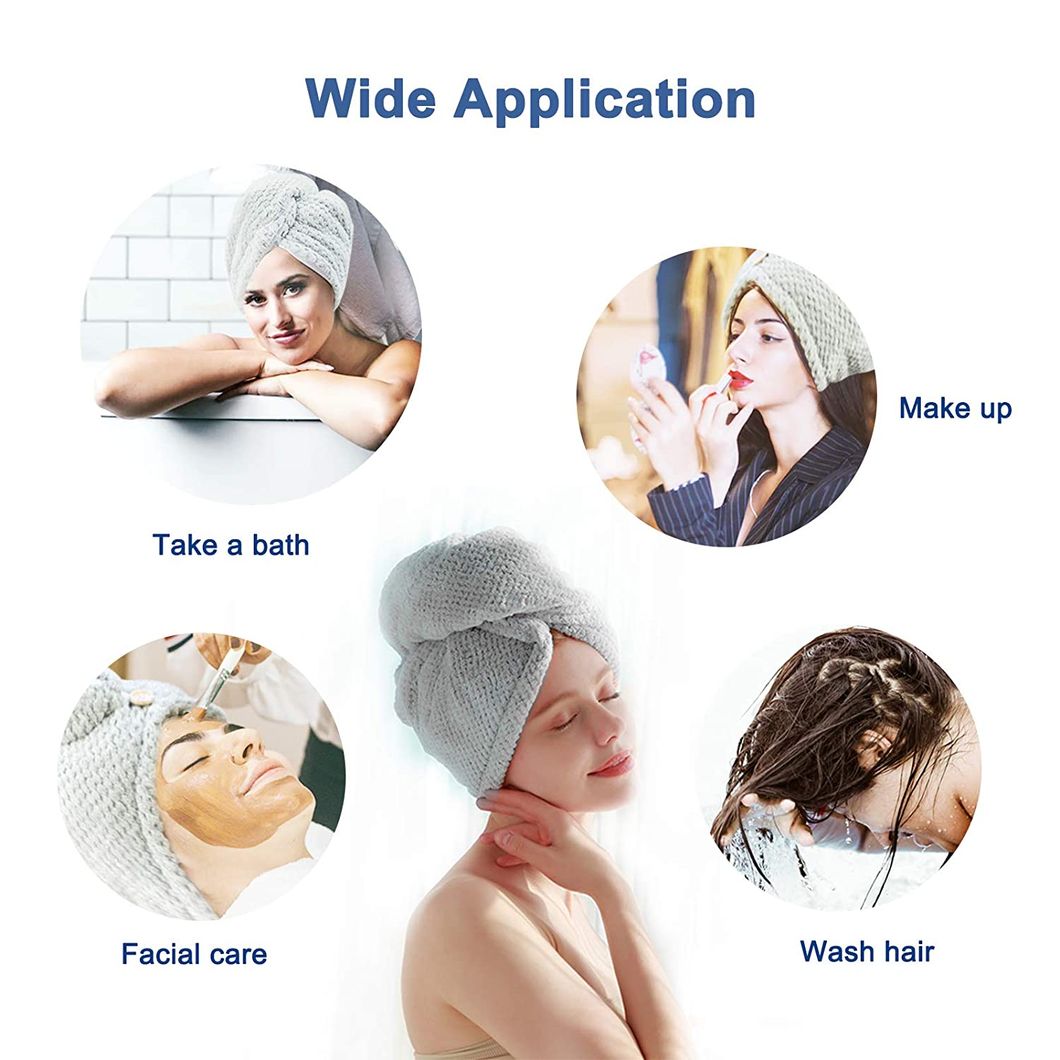 Microfiber Hair Towel Wrap, Rapid Drying Shower Cap, Super Absorbent Dry Hair Hat Turban with Buttons for Women Wet/Long/Curly/Thick Hair, 10 Inch X 26 Inch