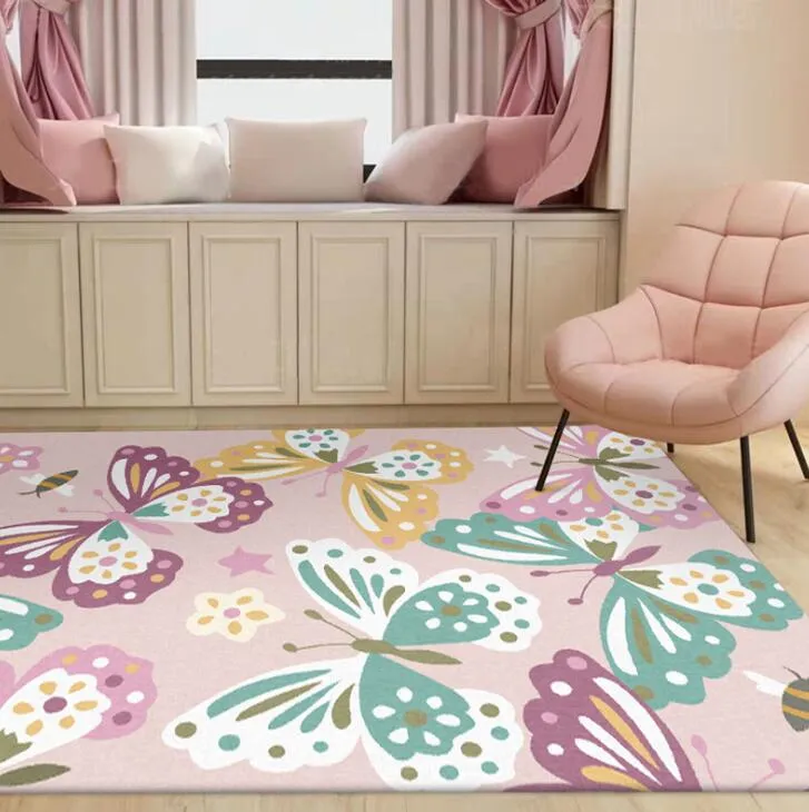 Modern Lovely Pink Color Butterfly Sweet Princess Bedroom Living Room Bedside Carpet Doormat