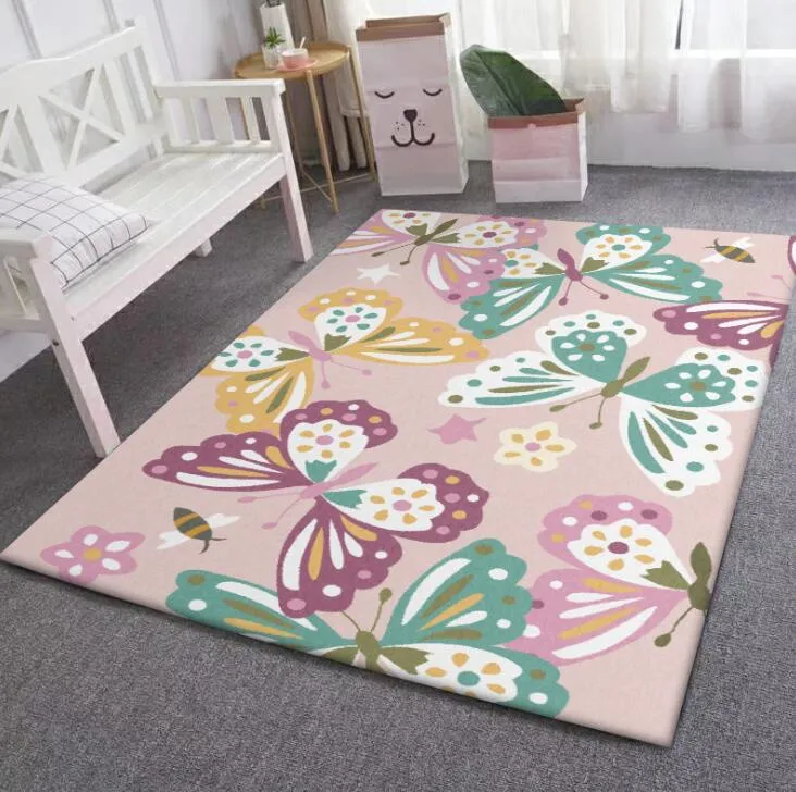 Modern Lovely Pink Color Butterfly Sweet Princess Bedroom Living Room Bedside Carpet Doormat
