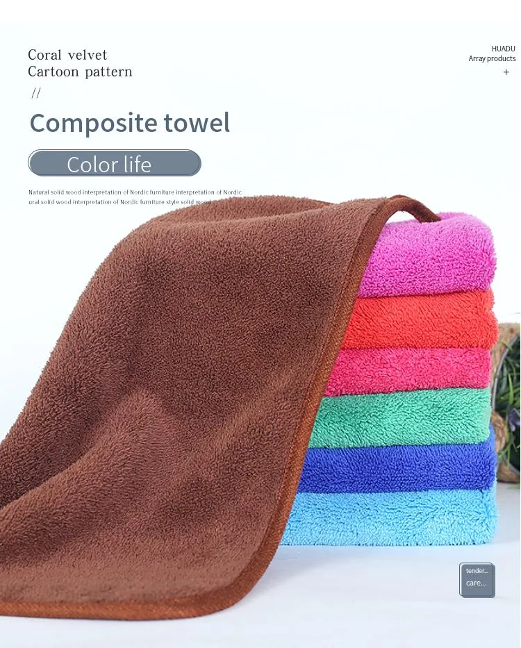 No Hair Loss Brown Kirtchen Cleaning Coral Fleece Towel