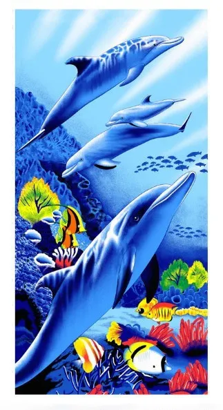 Ocean Animal Cartoon 100% Cotton Velour Digital Printed Beach Towel