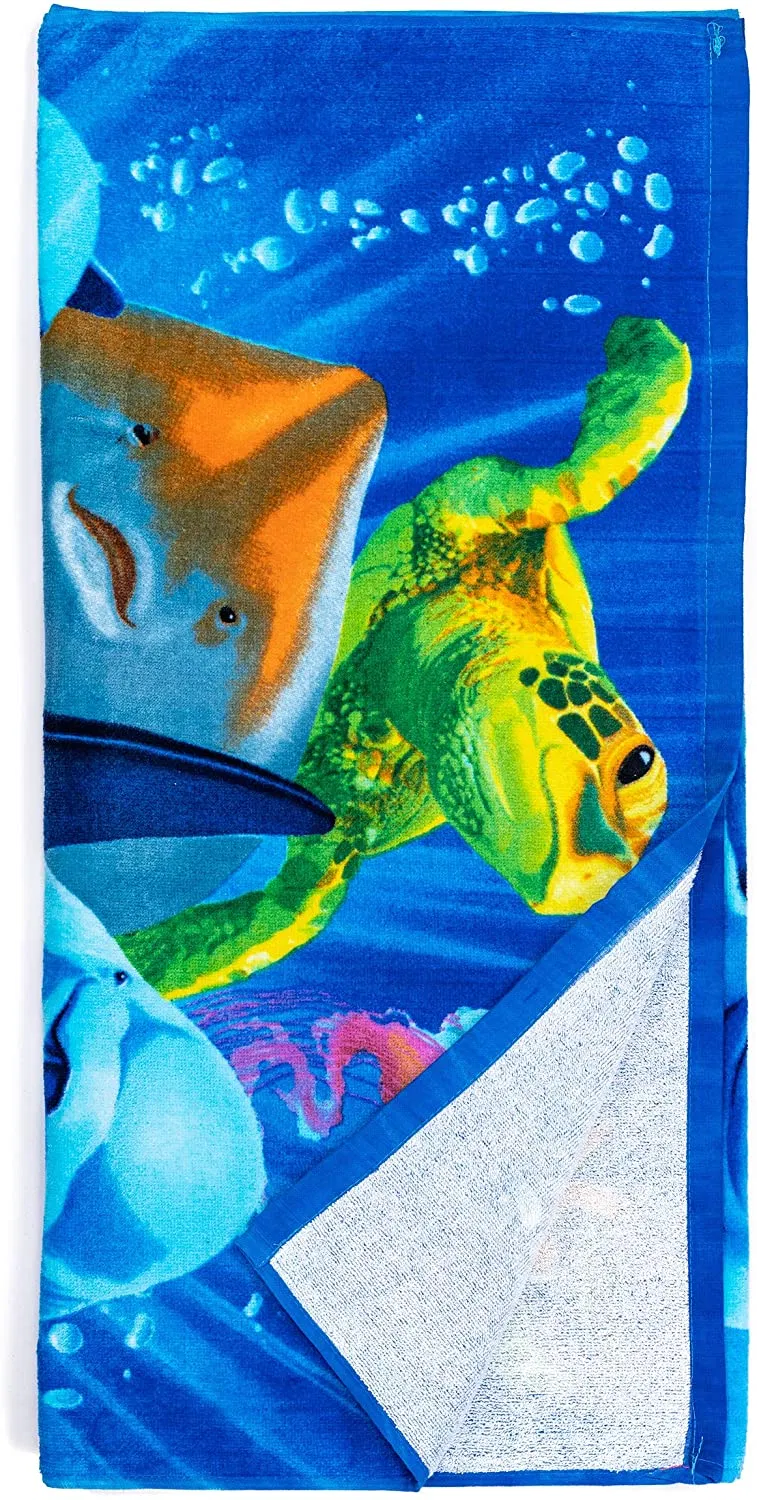 Ocean Animals Dolphin Shark Turtle Whale Selfie Super Soft Plush Cotton Beach Bath Pool Towel