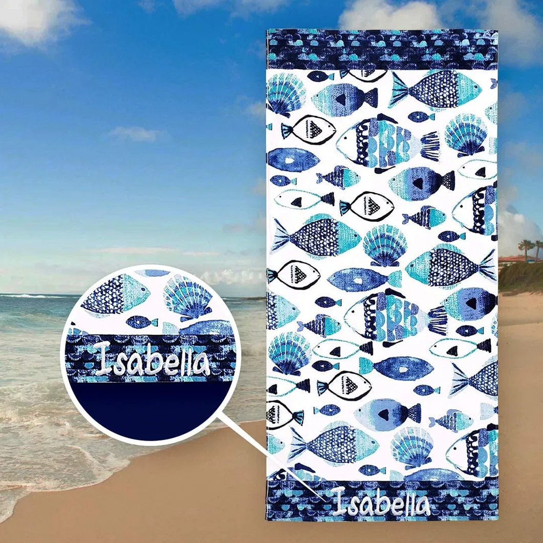 Personalized Beach Towels for Kids, 100% Absorbent Cotton, 30′′ X 60′′, Custom Beach Towel with Embroidered Name (Flamingo)