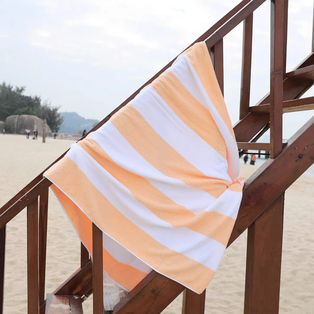Plush Oversized Beach Towel - Bamboo Cotton 40 X 72 Inch Large Thick Orange Striped Cabana Pool Swimming Towel