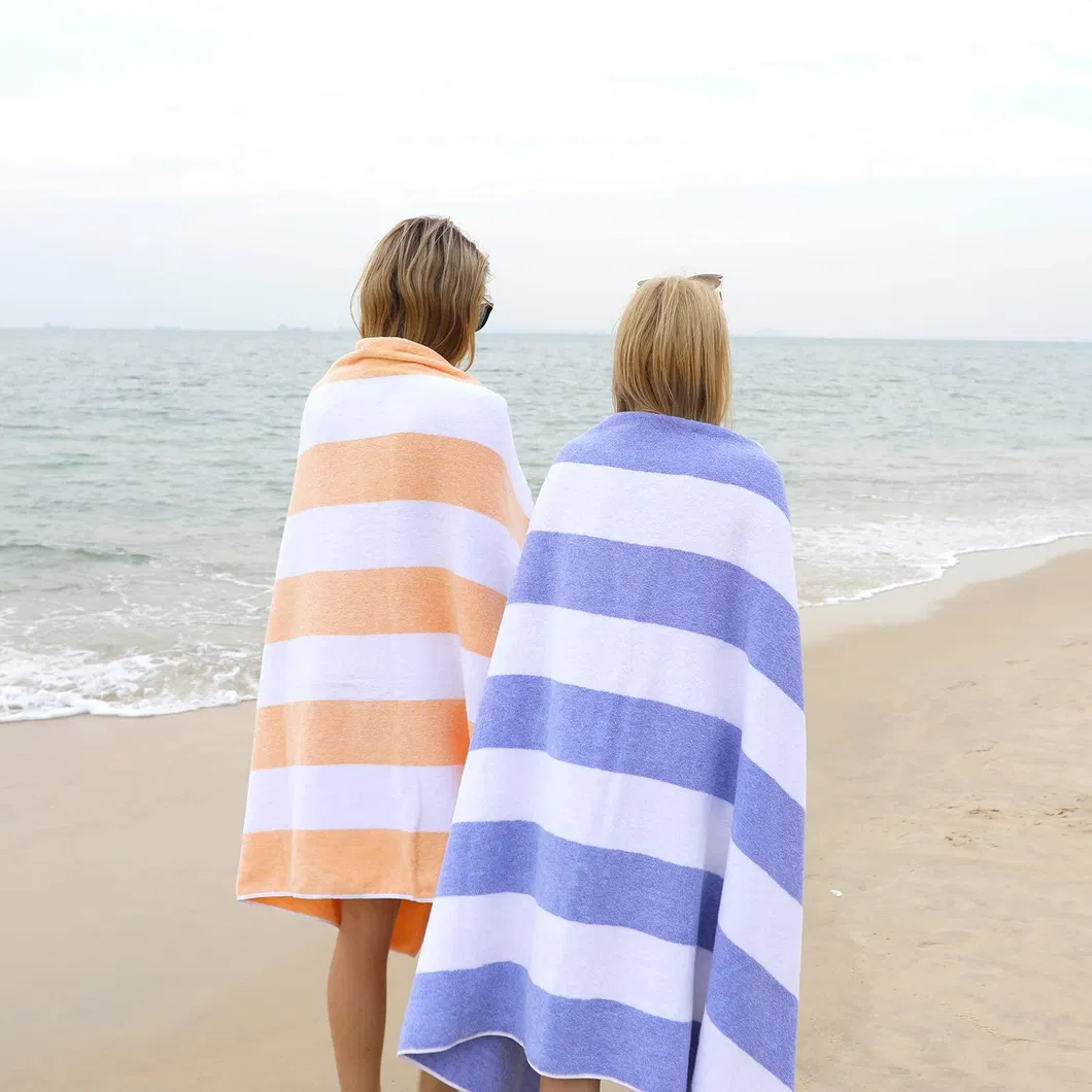 Plush Oversized Beach Towel - Bamboo Cotton 40 X 72 Inch Large Thick Orange Striped Cabana Pool Swimming Towel