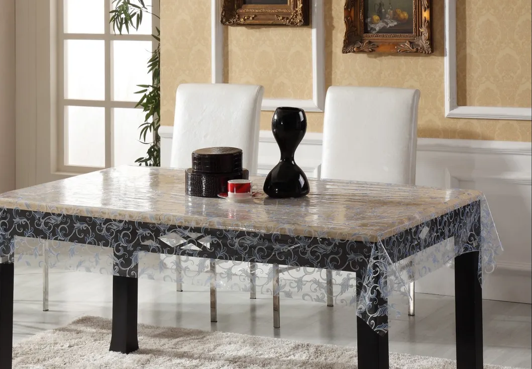 PVC Printed Transparent Tablecloth LFGB Oko-Tex100