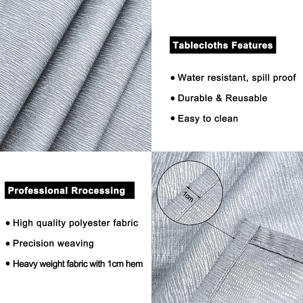 Rectangle Tablecloth Jacquard Bark Crepe Pattern Water Resistant Soft Polyester Table Cloth for Party Weddings Camping, Silver