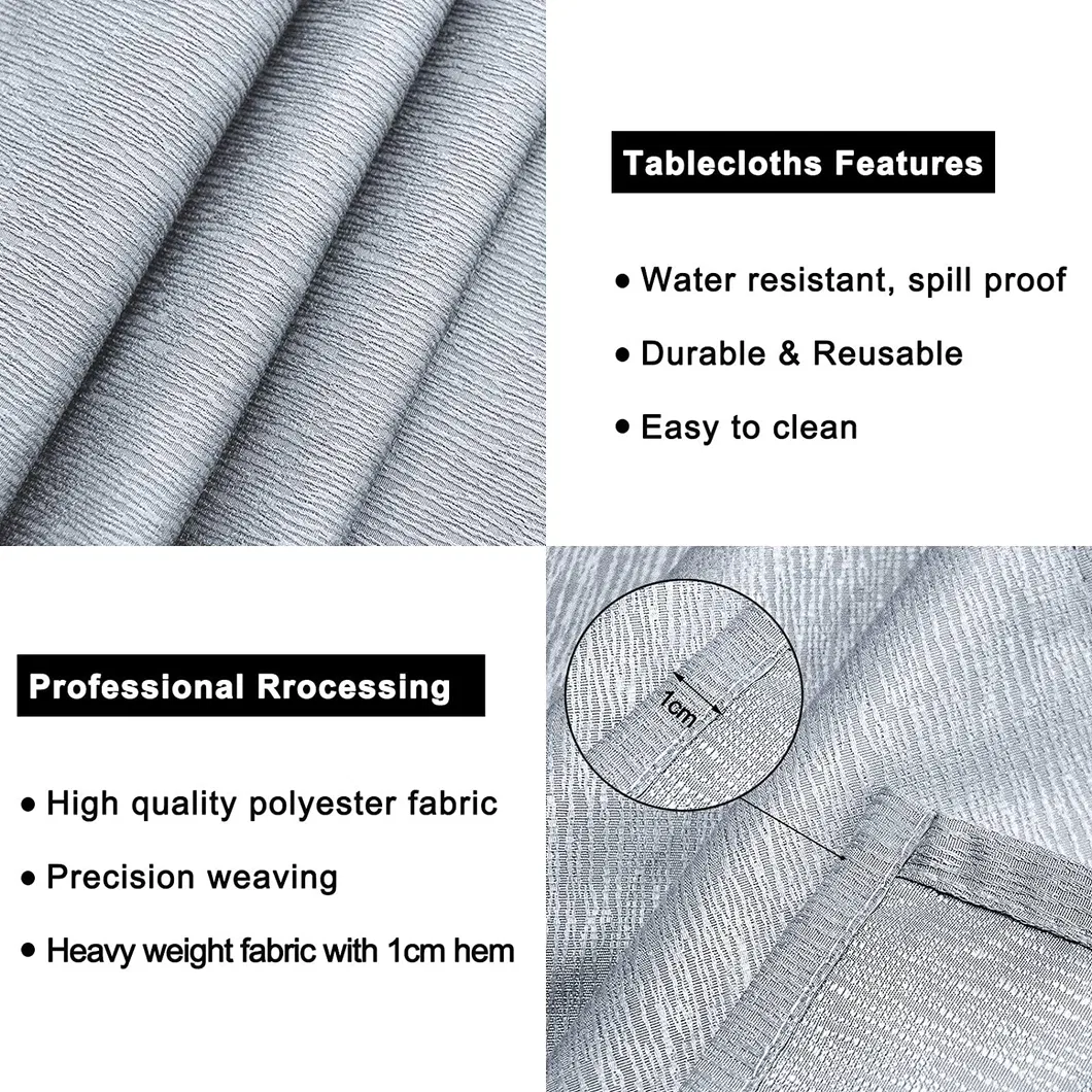 Rectangle Tablecloth Jacquard Bark Crepe Pattern Water Resistant Soft Polyester Table Cloth for Party Weddings Camping, Silver