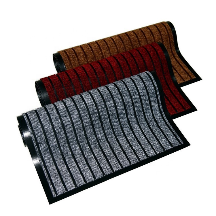 Seven Stripes Jacuqard Ribbed Polyester Carpet Mat with PVC Backing