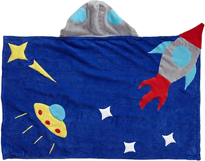 Space Hero All-Cotton Hooded Blue Towel for Boys