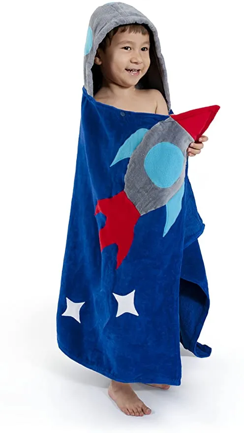 Space Hero All-Cotton Hooded Blue Towel for Boys