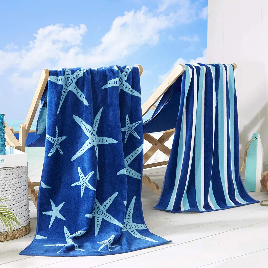 Star Fish & Stripes Print Beach Towels. 100% Cotton Nautical Beach Towels, Large Pool Towels. Maui Collection (30X60 inch)
