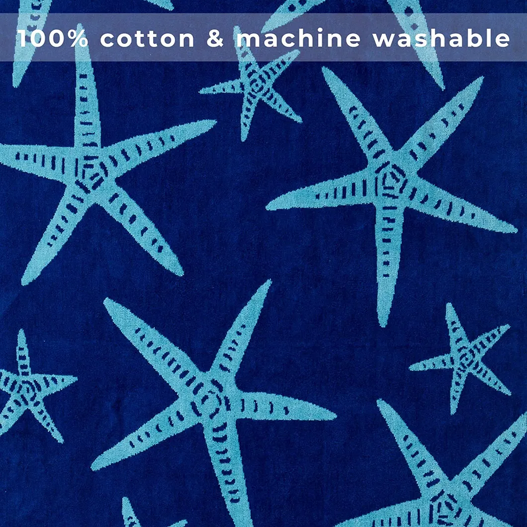 Star Fish & Stripes Print Beach Towels. 100% Cotton Nautical Beach Towels, Large Pool Towels. Maui Collection (30X60 inch)