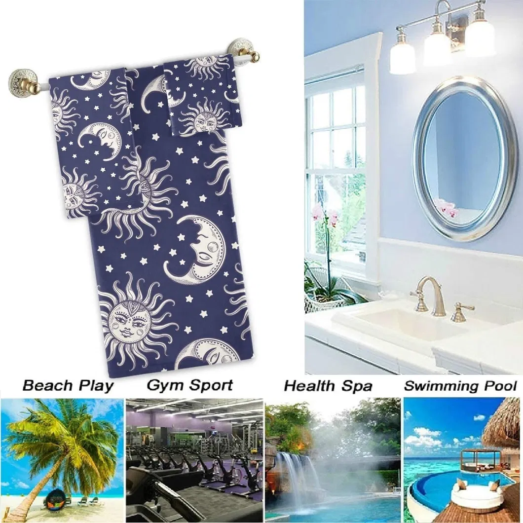 Stylish Boho Sun and Moon Stars Beach Bath Hand Face Towel 100% Cotton