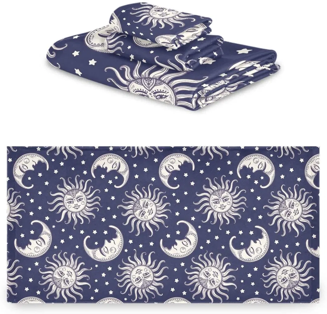 Stylish Boho Sun and Moon Stars Beach Bath Hand Face Towel 100% Cotton