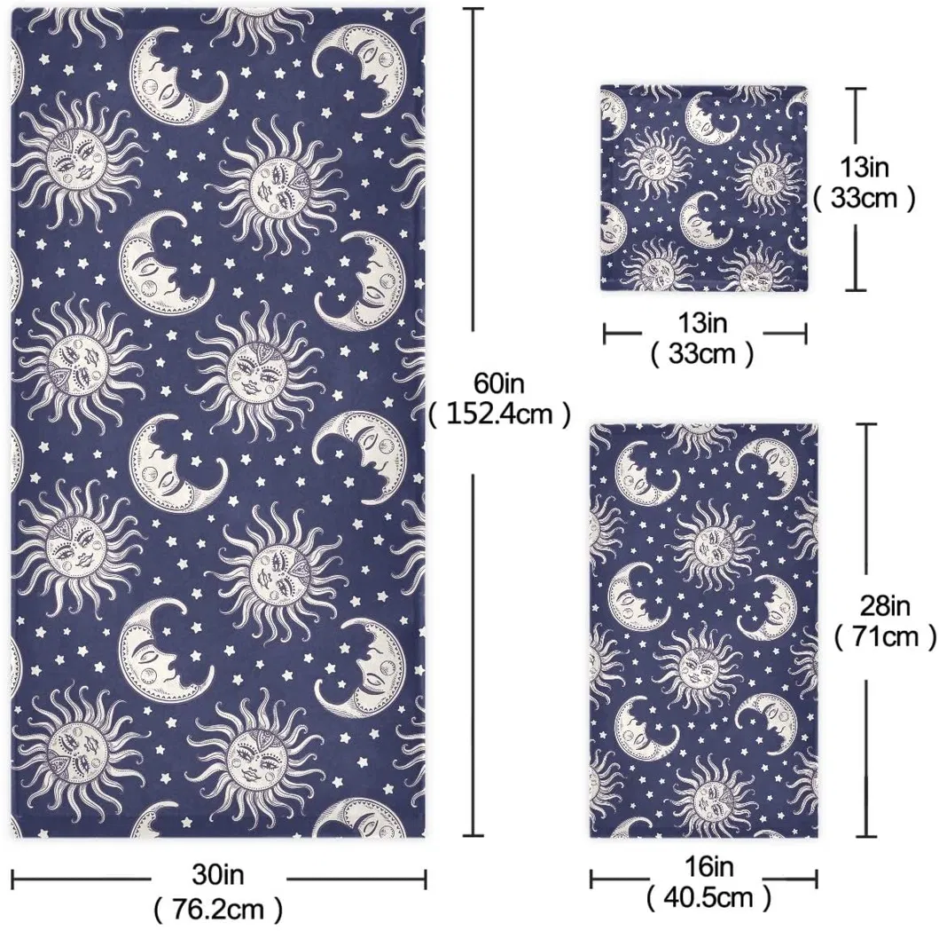 Stylish Boho Sun and Moon Stars Beach Bath Hand Face Towel 100% Cotton