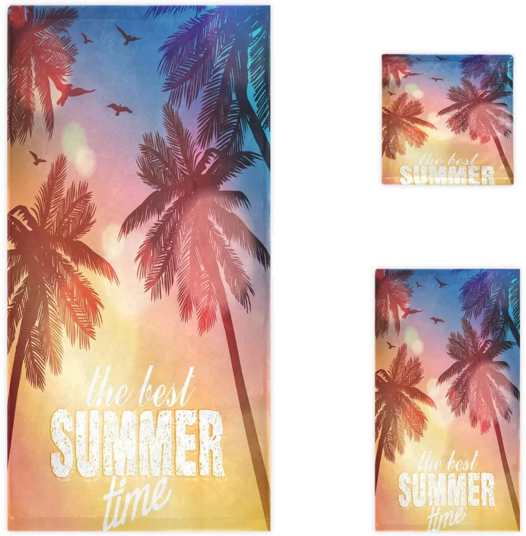 Summer Beach Palm Tree Seagull Soft Luxury Bath Towel for Beach Hand Hair Drying